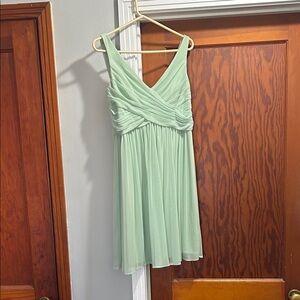 David's Bridal Light Green Chiffon Mini Dress